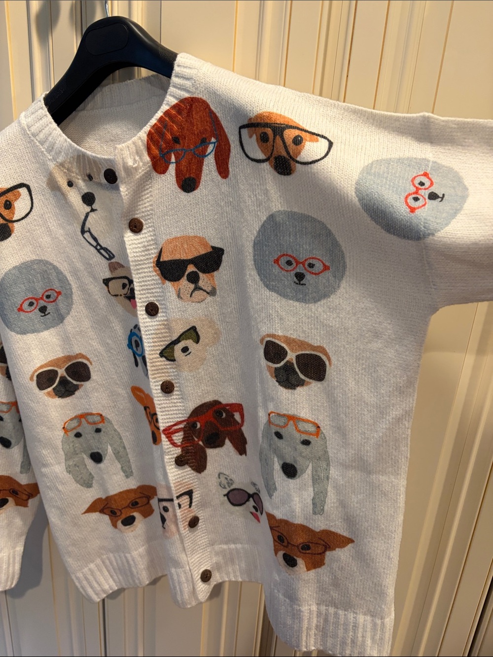 White Dog puppy lover show glasses print Button Cardigan Sweater-plus size - Picture 3 of 6